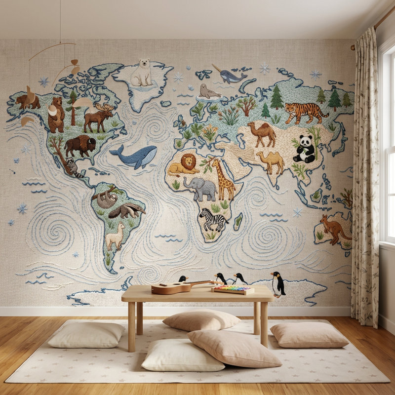 Papier peint carte du monde Atlas, Texturé non collé, 160 po x 108 po