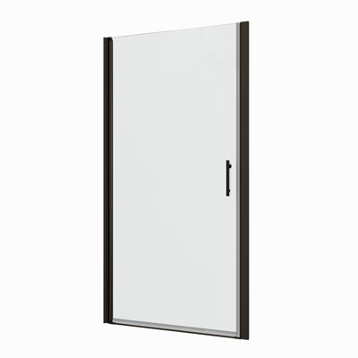 Porte de douche pivotante en aluminium noir mat de 34 po à 35 3/8 po de largeur et 72 po de hauteur, verre trempé de 1/4 po, pivot lisse, grand réglage, fuite, test d'ouverture et de fermeture 36 000 fois, verre à poignée en acier inoxydable de 8 po