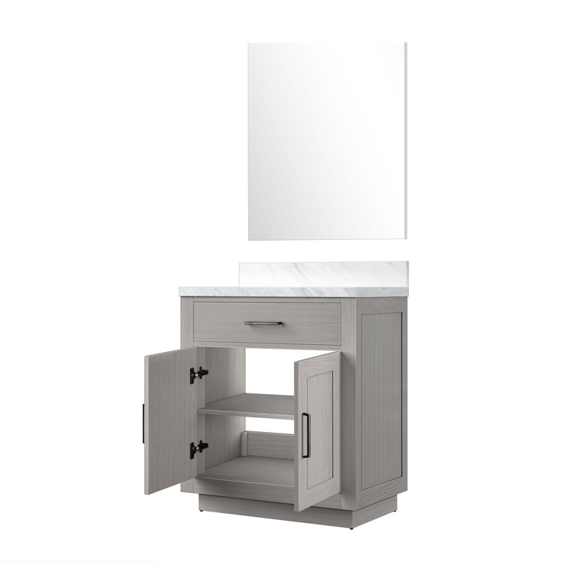 Shelter 30 in W x 22 in D White Oak Single Bath Vanity, Carrara Marble Top and 28 in Mirror