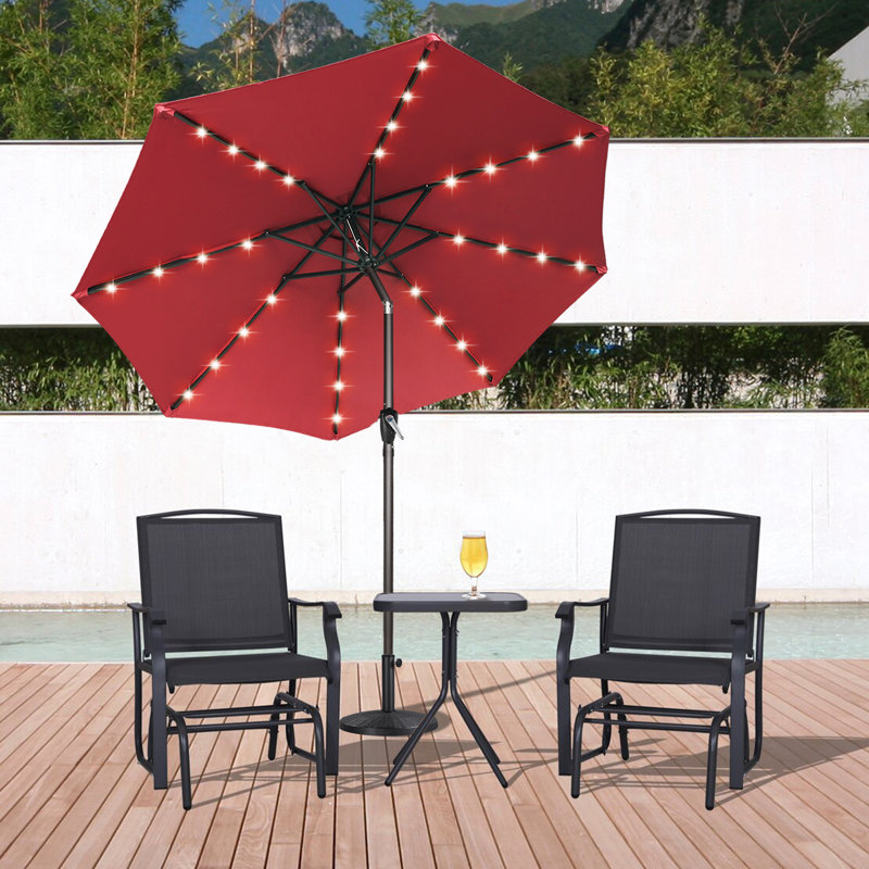 Parasol de marché éclairé Caerphilly, H 96,5 po x l 125,9 po x P 125,9 po, Bourgogne