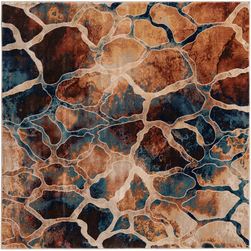 Tapis contemporain contemporain de couleur brique, Carré 6 pi 1 po