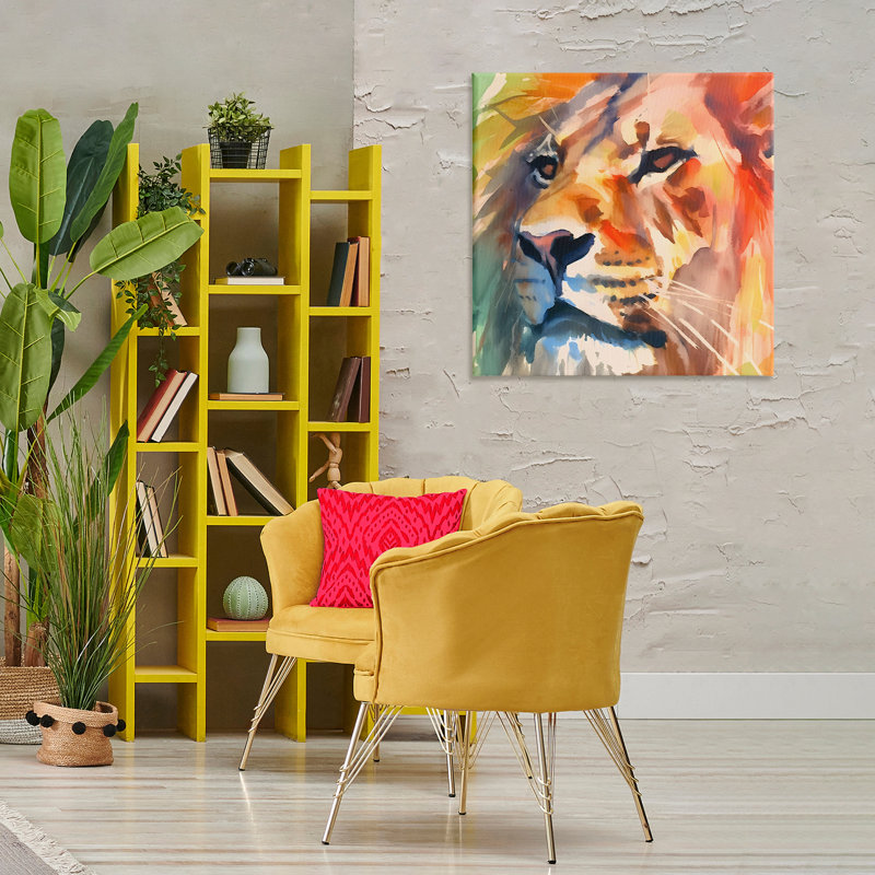 «Strong Lion Gaze», art mural sur toile par Walker Noble, H 30 po x l 30 po