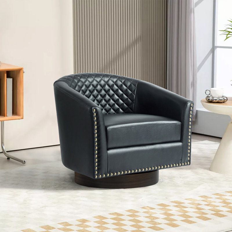 75.2Cm Wide Tufted Swivel Barrel Chair, Black