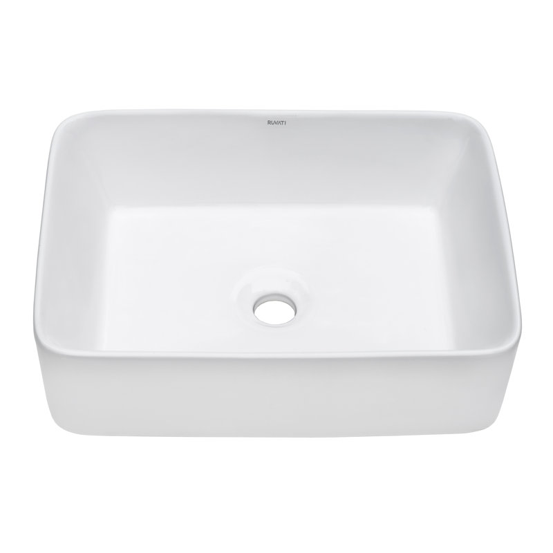 Ruvati 19 x 14 inch Bathroom Vessel Sink White Rectangular Above Vanity Counter Porcelain Ceramic