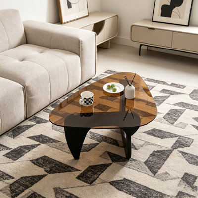 Small Farmhouse Coffee Table Mid-Century Modern Wood Center Table For Living Room, Black