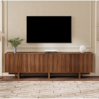 Retro Wood Grain TV Stand for 75" TVs - Rustic Media Console with Wavy Doors, Ample Storage, Sturdy Base & Cable Management, Eco-Friendly for Living R
