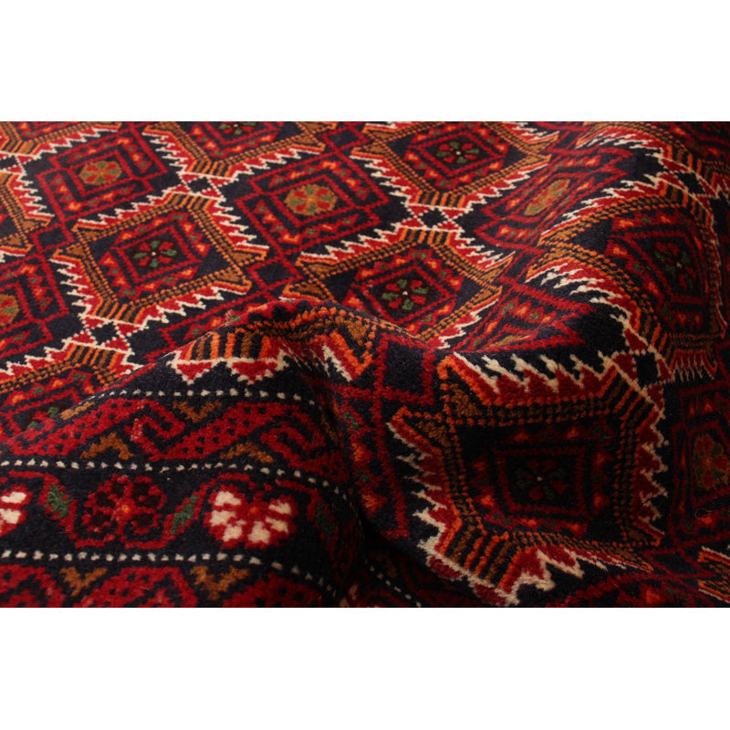 Tapis bleu marine foncé en laine noué à la main de conception unique 3 pi 1 po x 6 pi New Age