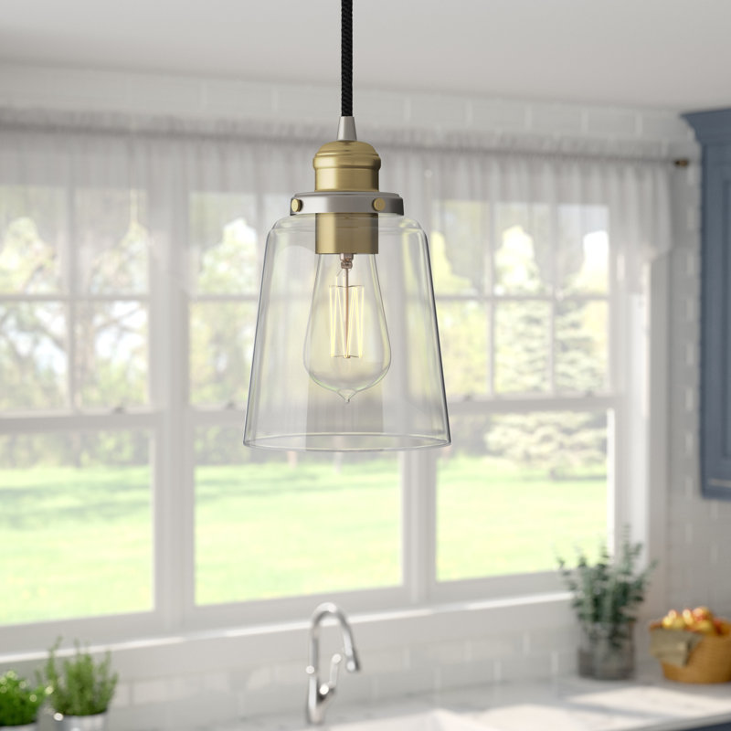 Luminaire suspendu 1 lumière à une cloche, Graphite vieilli avec laiton