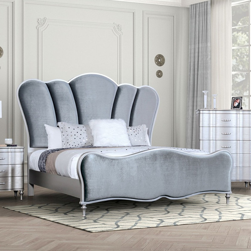 Magnifique lit en tissu, Argent argent, Grand