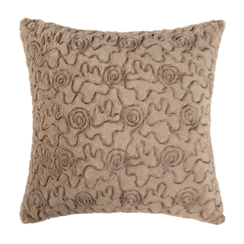 Floral Faux Fur Reversible Throw Pillow, Brown, 20" H x 20" W 