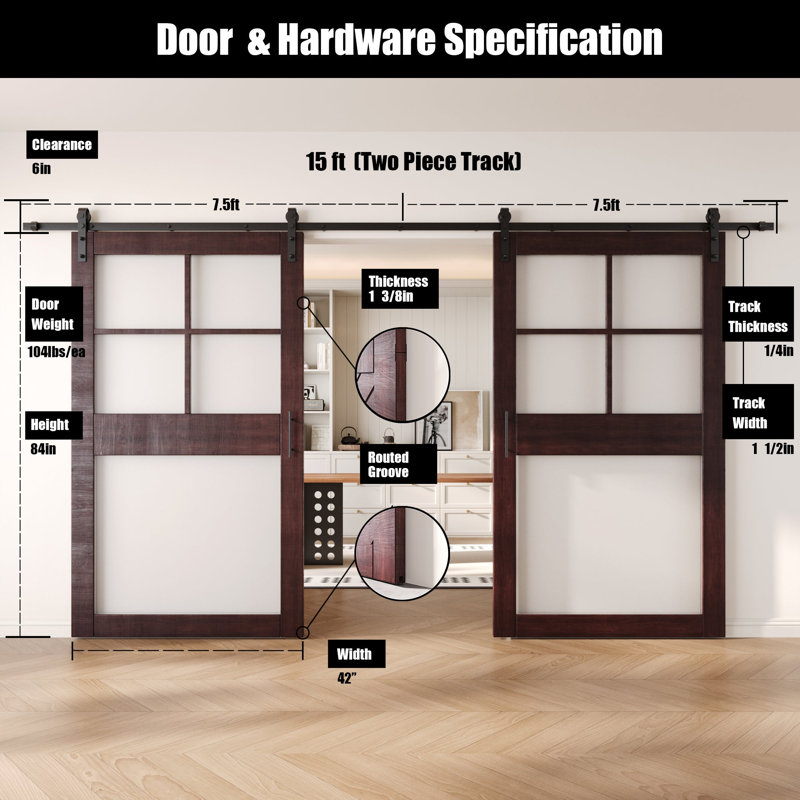 Portes de grange en verre givré non assemblé et non assemblé 32 po x 84 po Homacer Double Homacer de 32 po x 84 po Homacer