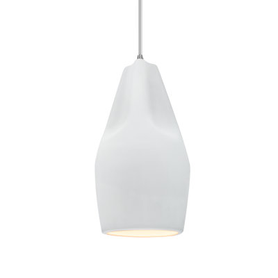 Éclat - luminaire suspendu 1 lumière Tall Crease - blanc brillant (extérieur et intérieur du luminaire) - nickel brossé - DEL dédiée - cordon blanc