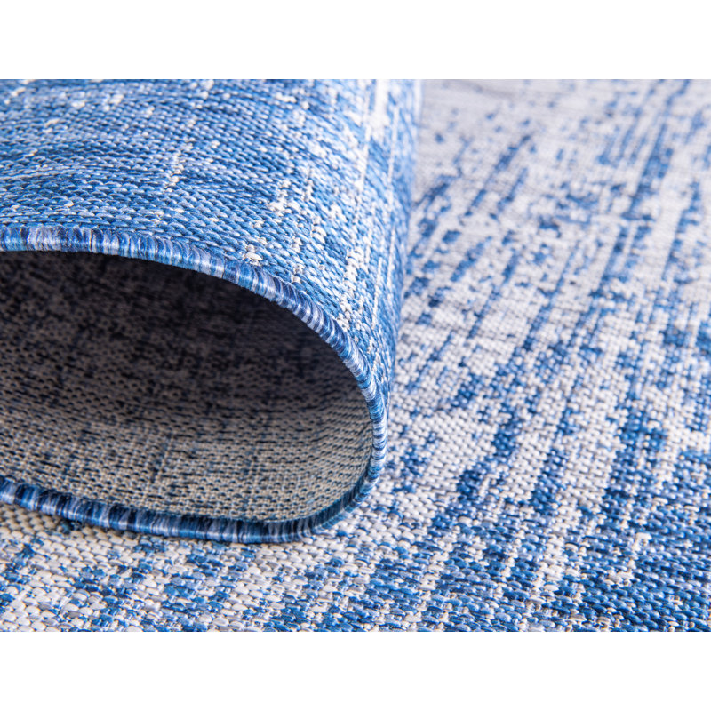 Minturn Abstract Blue/Gray Indoor/Outdoor Area Rug, Rectangle 6'1" x 9'