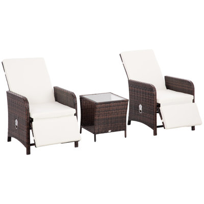 Allensby 3 Pieces Rattan Bistro Set Reclining Garden Chairs Cream White