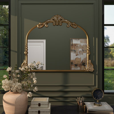Audranna Gold Metal Scroll Tall Ornate Arched Baroque Room Floor Mirror, 28" x 1" x 48"