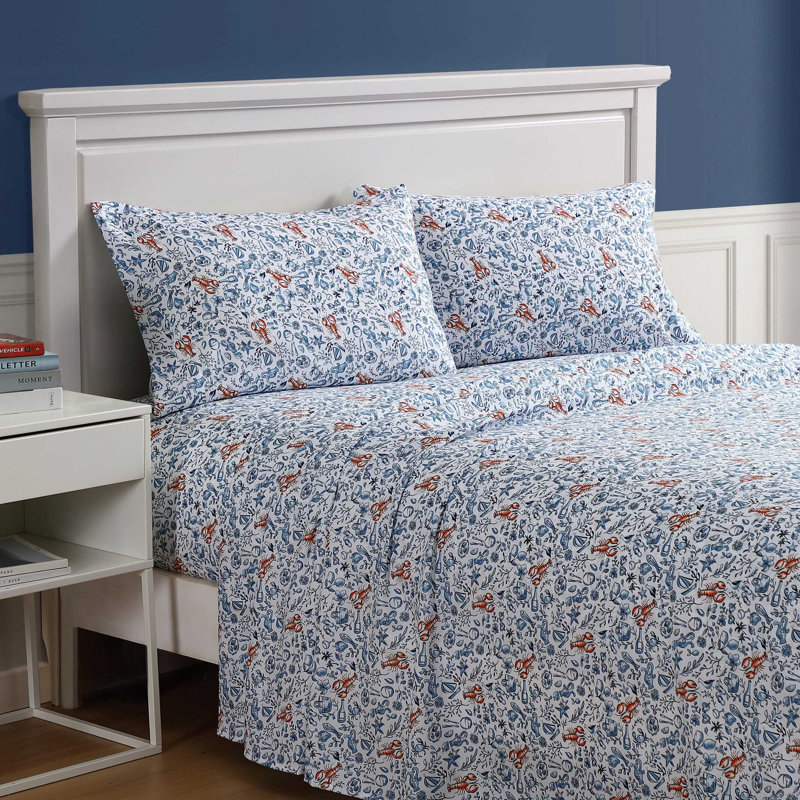 Ensemble de draps rafraîchissant Nautica, Ensemble de draps pour lit simple avec 1 taie d'or, Coastal Fun Blue