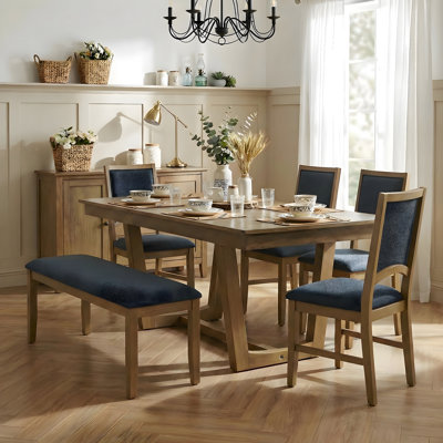 Ensemble de table de salle à manger extensible 75 pièces 75 po avec structure en bois massif et chaises rembourrées pour repas de famille, rallonge amovible de 18 po