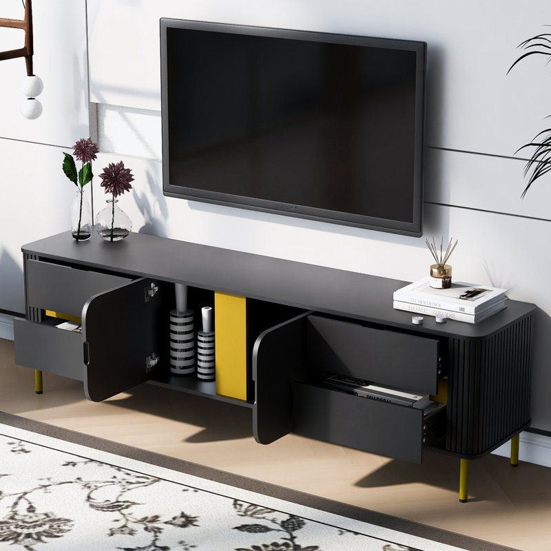 Meuble télé avec 4 tiroirs et 1 armoire spacieuse, Noir, noir, noir, noir