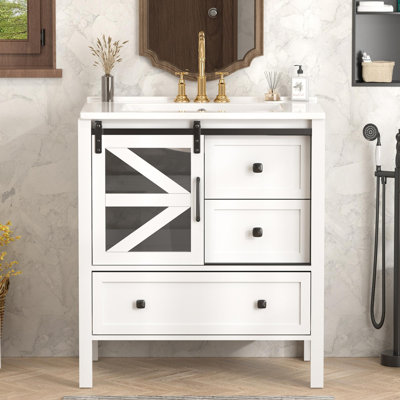 30"Single Bathroom Vanity With Sink & Barn Door, Farmhouse Style Vanity Set