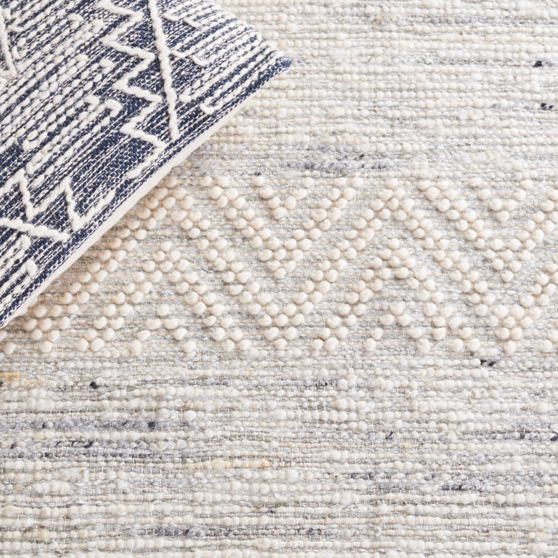 Tapis ivoire / gris en laine tissé à la main Ardo, Carré 6 pi