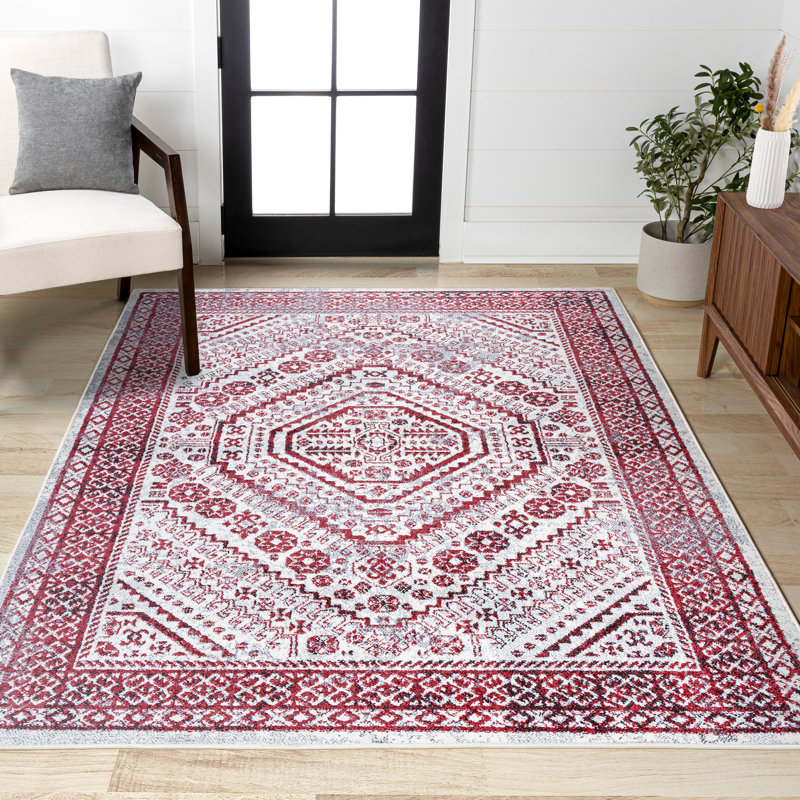 Tapis rouge / ivoire Boho Cottage Medallion, Rectangle 3 pi x 5 pi