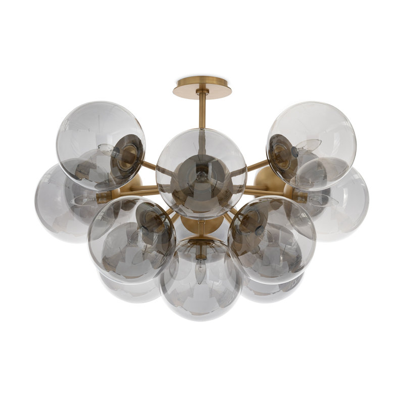 Plafonnier Shine, Laiton naturel, Verre fumé