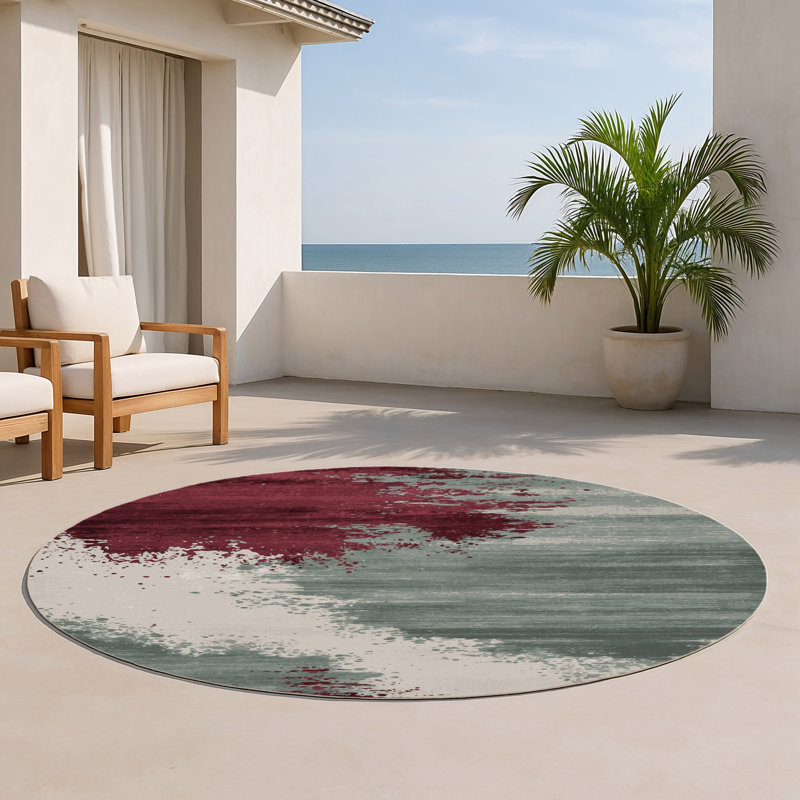 Tapis intérieur et extérieur gris Watercolor, Rond 5 pi