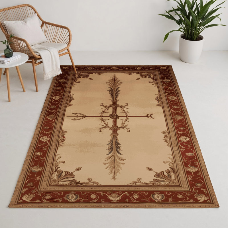 French Beige Indoor and Outdoor Area Rug, Rectangle 5' x 7'