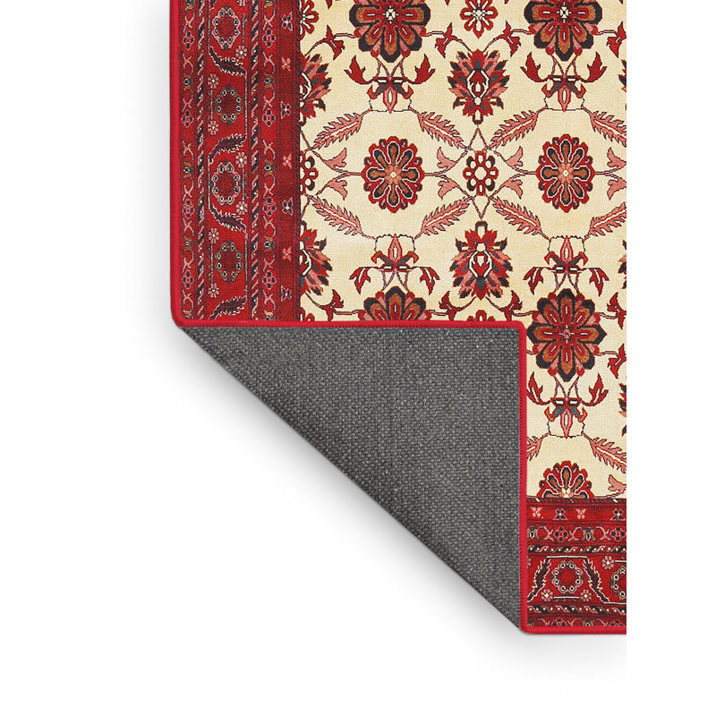 Tapis en laine beige / rouge, Rectangle 7 pi x 9 pi