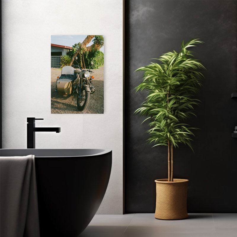 «Vintage Sidecar Motorcycles Abstract Contemporary Palm Plant Tree», reproduction d'art murale, 24" H x 16" W