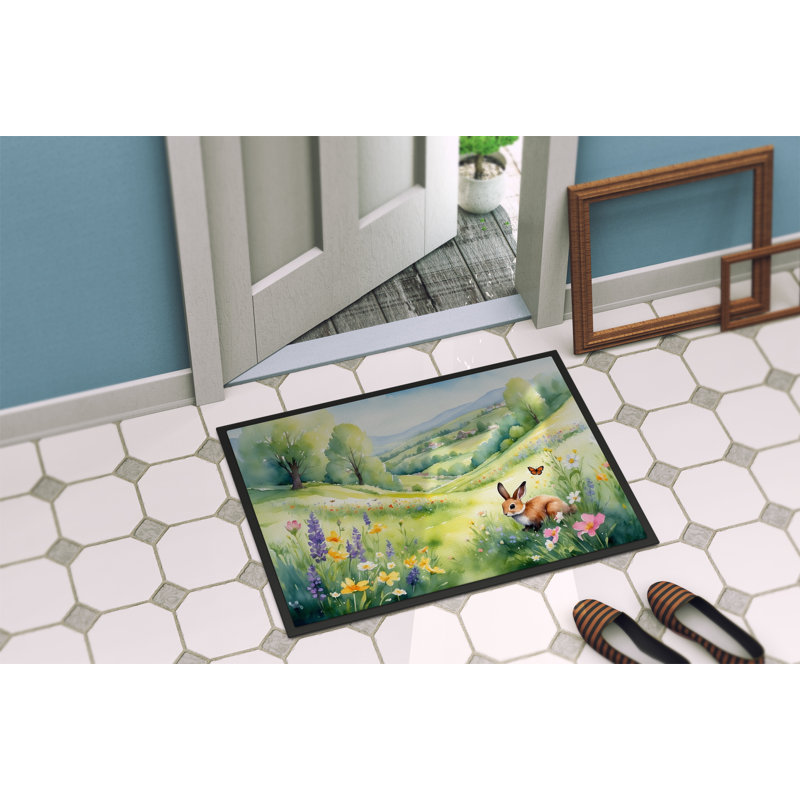 Rabbit Springtime Meadow Doormat, 18" W x 27" L