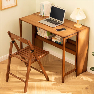 Bamboo Folding Desk, Space-Saving Computer Desk For Small Spaces, Foldable Study Table For Bedroom, Home Office, Dorm, Apartment