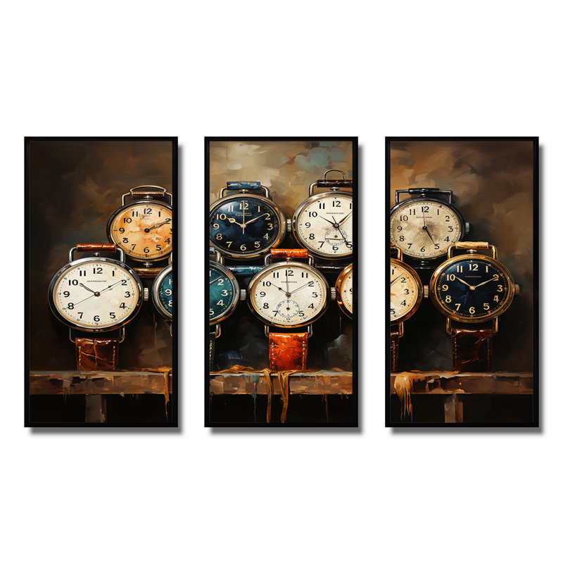 Art rétro, horloges rétro 2, H 28 po x l 36 po, Cadre flottant noir