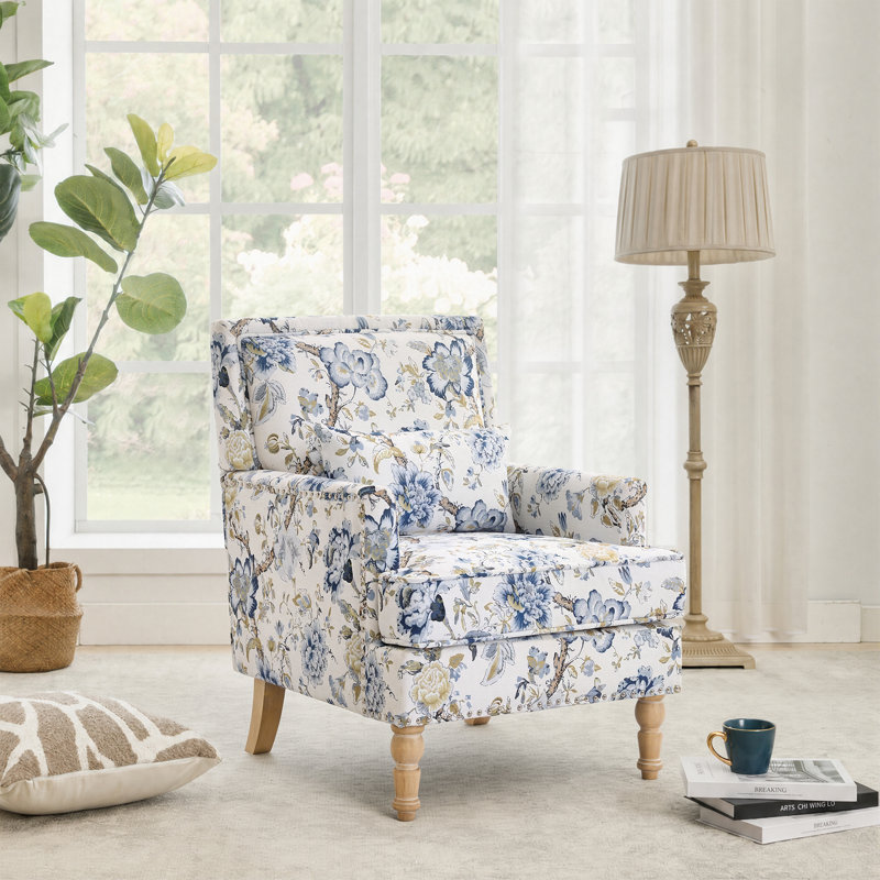 Fauteuil Arene, Imprimé floral bleu