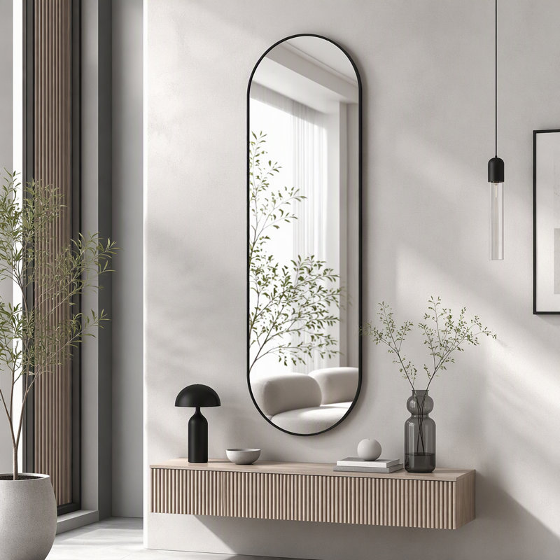 Miroir ovale 63 po x 20 po, Noir