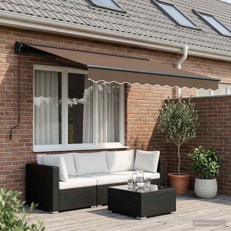 VidaXL Polyester Cover Retractable Patio Awning, Solid Colour, 165cm H x 400cm W x 200cm D, Taupe