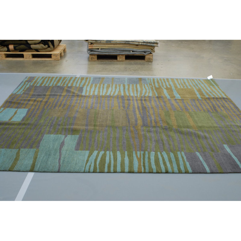 Righe Wool Abstract Area Rug in Green, Rectangle 3' x 5'
