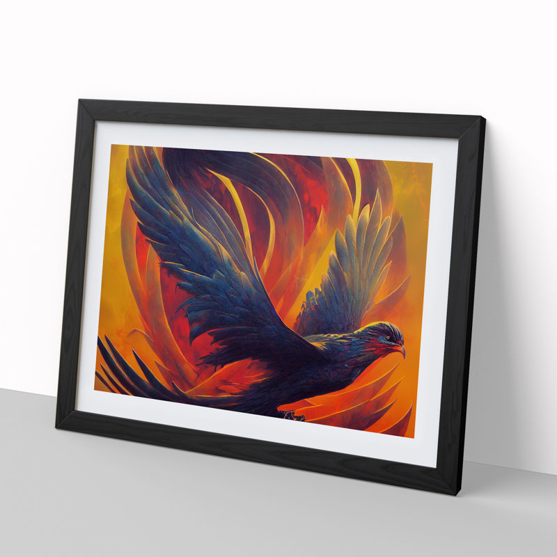 Luminous Phoenix Bird - Single Picture Frame Print, Black, 46cm H x 64cm W x 2cm D