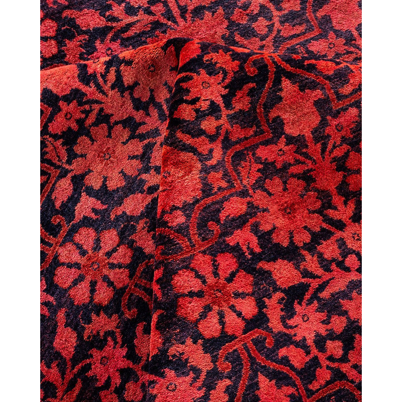 Tapis rouge noué à la main Zarious, unique en son genre