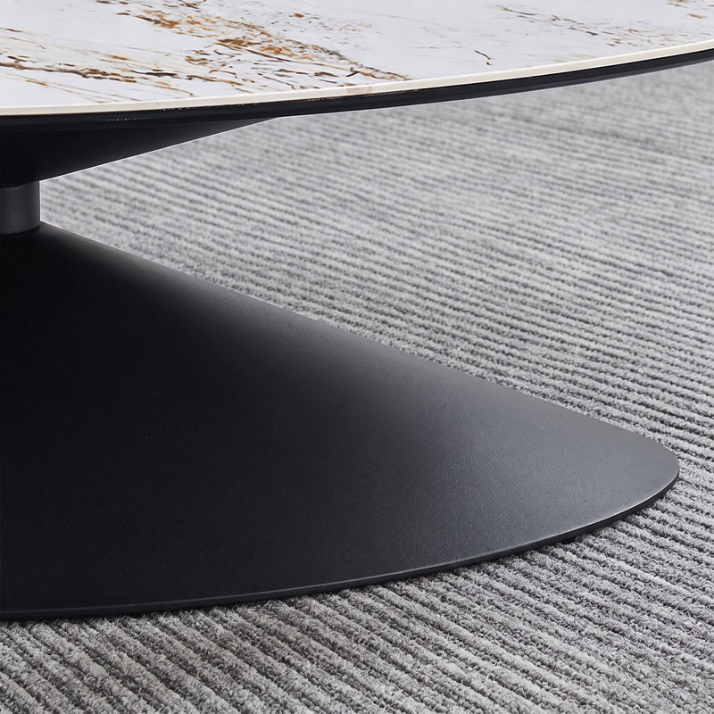 Table basse ovale en pierre et faux marbre avec piètement en fer