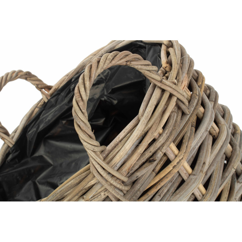  Wicker Curved Base Rattan Planter with Lining, 38cm H x 40cm W x 40cm D