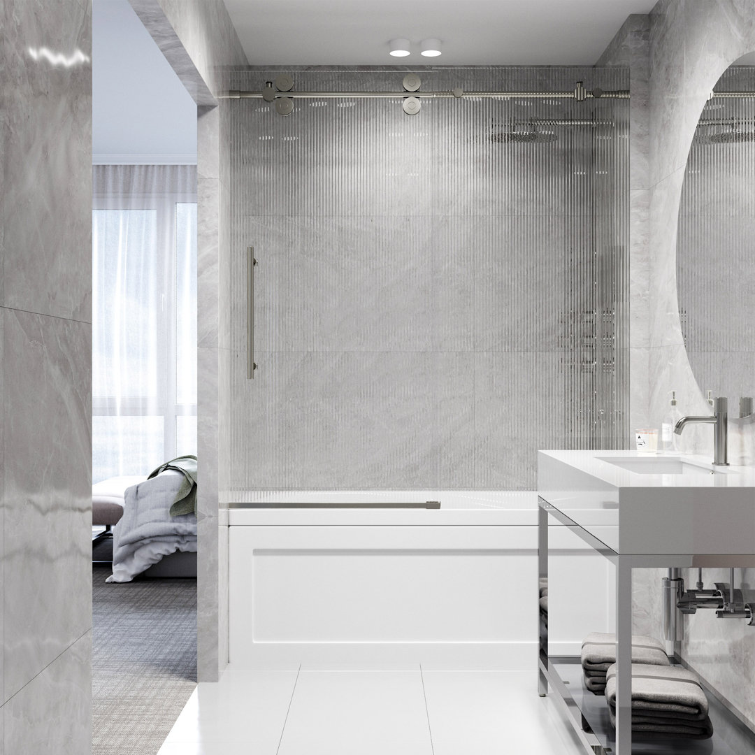 Elan 56-60" W x 66" H Sliding Frameless Tub Door with 3/8" Fluted Glass VIGO