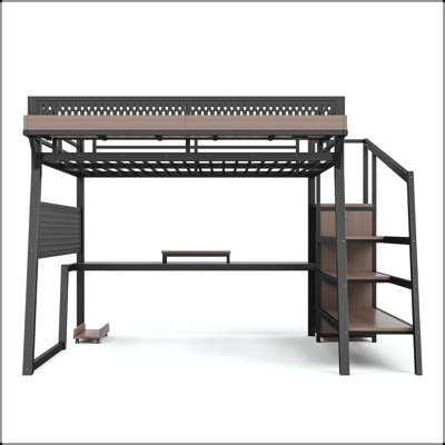 Queen Gaming Loft Bed with Storage Stairs, Wardrobe, USB, and LED