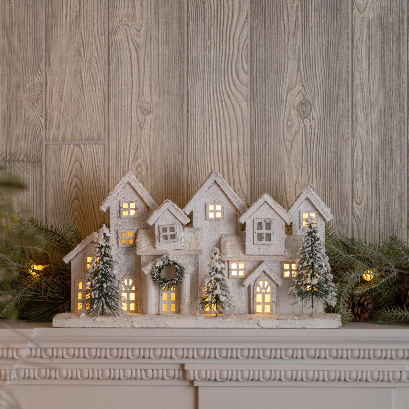 Lighted Flocked Winter Village Display