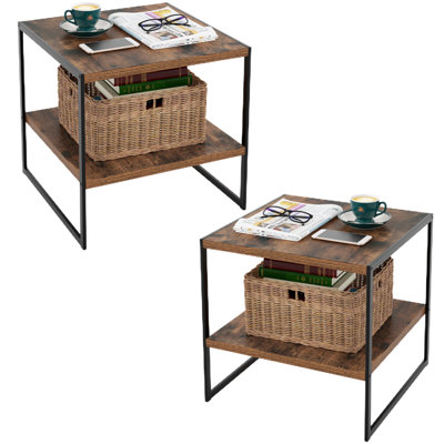 Daviney 2 Piece Living Room Wood Table Set, Square Table With 2 Open Shleves