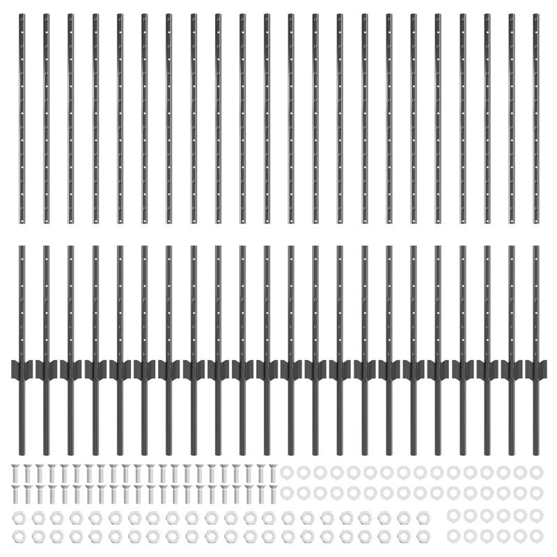 Fence Posts 44 Pcs U-Channel Steel, Grey, 140cm H x 8.5cm W