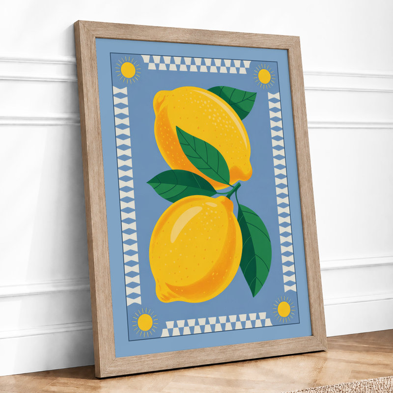 Bright Lemons Boho - Framed Print, A2 - 59.4 x 42.0 cm, Oak