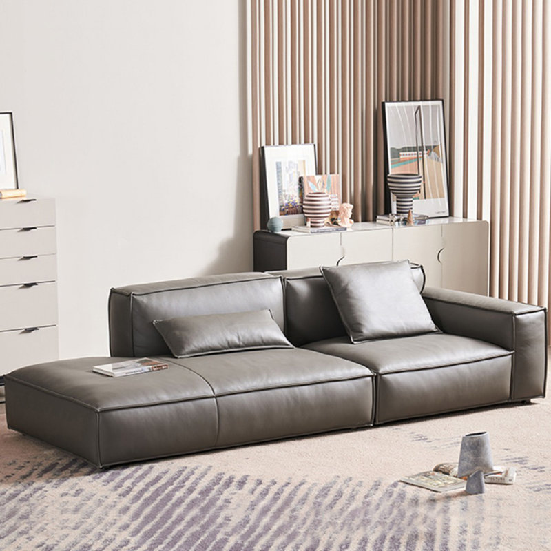 Gray Genuine Leather Modular Sofa cushion couch