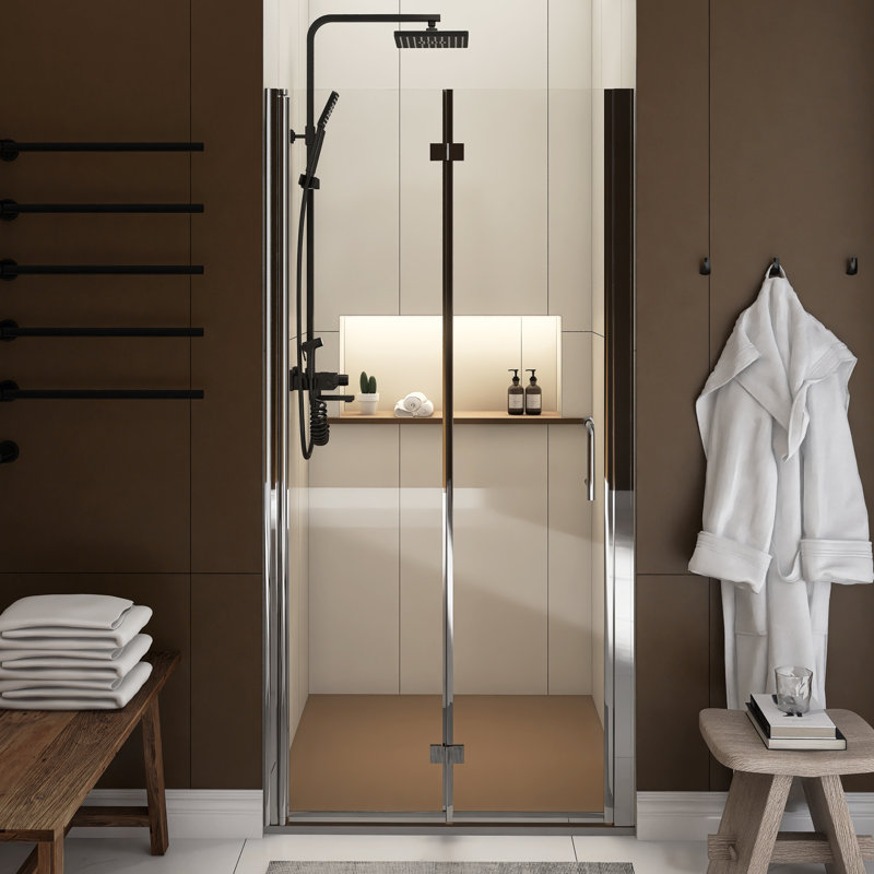 Porte de douche demi-cadre avec verre transparent l 32 po x H 72 po
