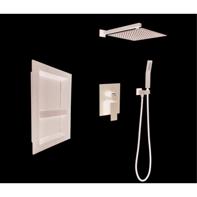 Rust- Matte Black Shower System Including Head, Hand Shower, Hose, Valve Trim - Strong And Stable, Wall Mounted System: Trim, Lever Handles, Niche Reliable, Long-Term Stability,